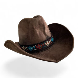 Lanning Mens Cowboy Hat Black Embroidered Band Size Large